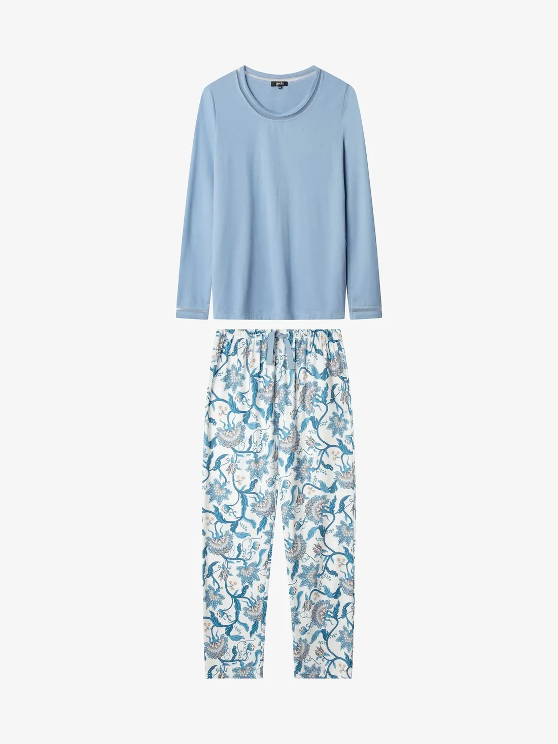Pijama Largo de Mujer en Tejido de Punto con Pantalón Estampado Floral - Imagen 2