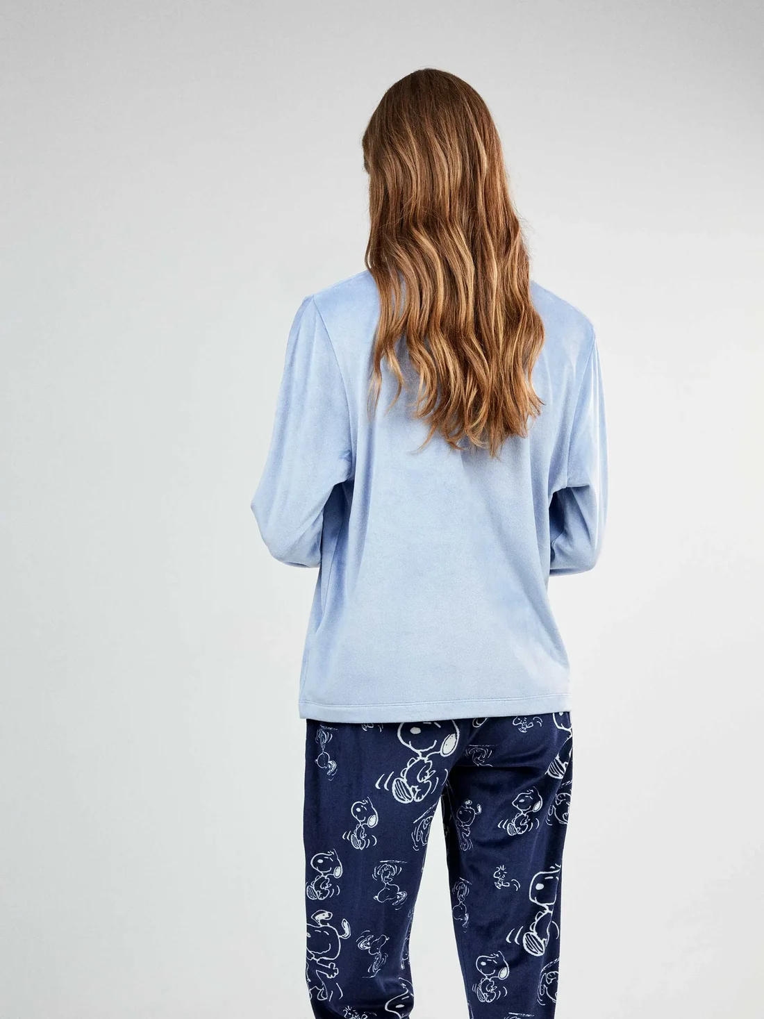 Pijama Largo de Snoopy con Pantalón Estampado a Contraste – Azul - Imagen 3